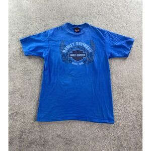 Harley Davidson Shirt Mens Large Blue Motorcycle Annapolis MD Battle Ship Logo